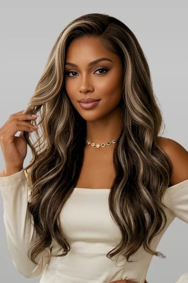 Highlighted Wear & Go Glueless Synthetic Wig - dimensional balayage wig on model