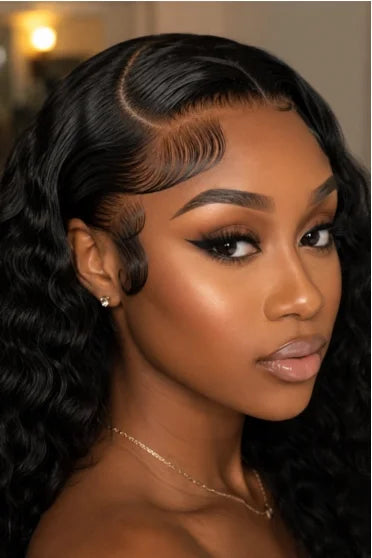 Customer style image - 13x6 HD Lace Deep Wave Human Hair Wig 250% Density