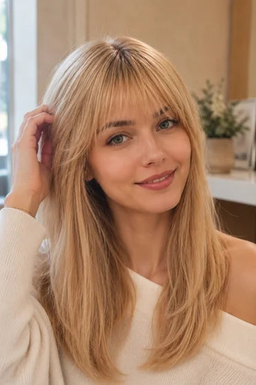 Blonde Straight Layered Synthetic Wig with Bangs