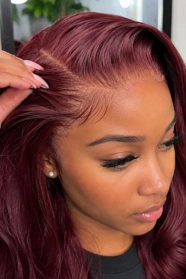 Customer style image - 13x6 HD Lace Burgundy Human Hair Wig