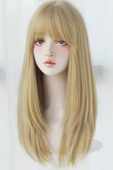 Blonde Straight Layered Synthetic Wig with Bangs