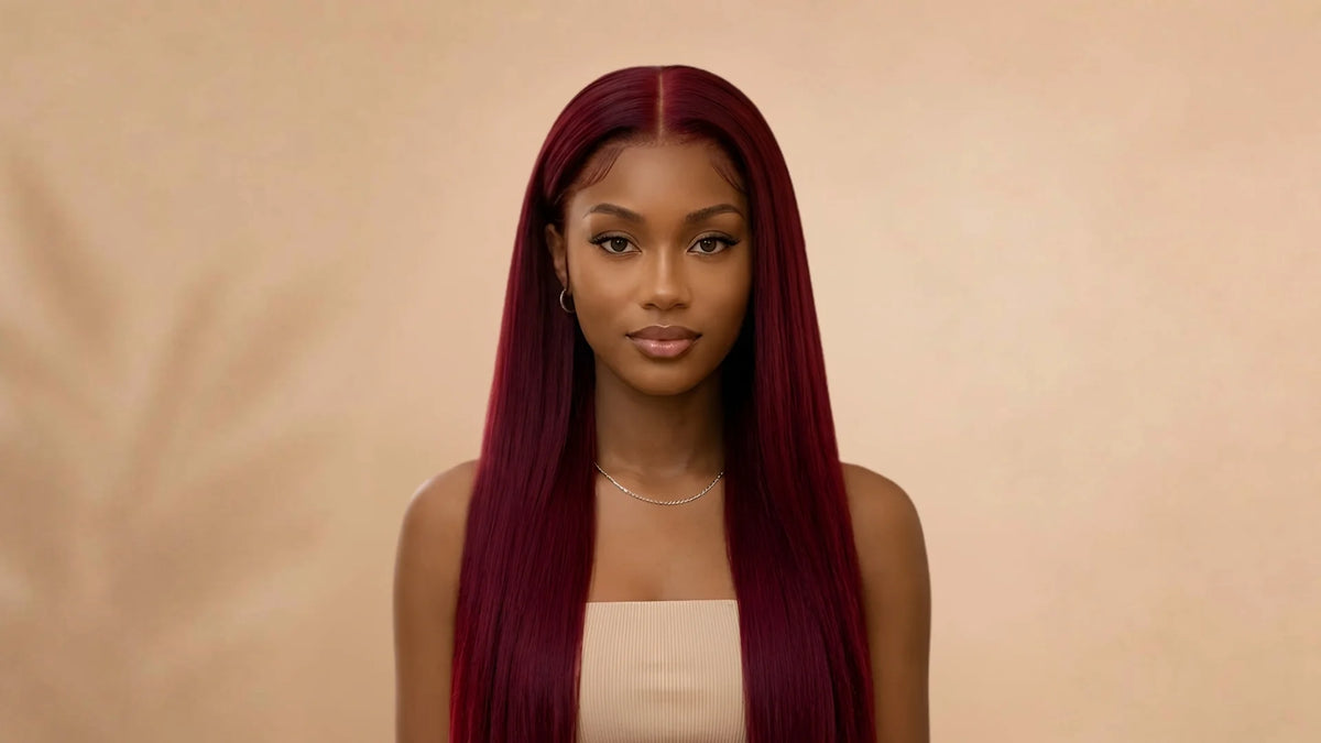 Before wearing Burgundy Straight 13x6 HD Lace Human Hair Wig 200% Density