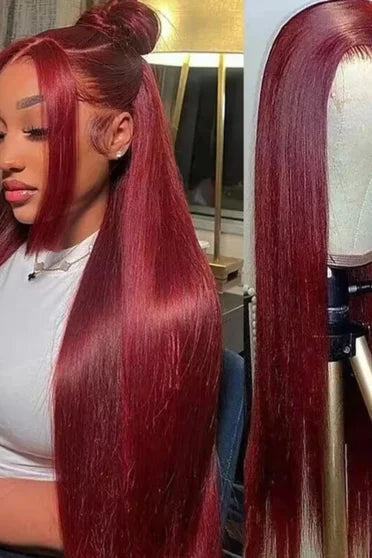 Burgundy Straight 13x6 HD Lace Human Hair Wig 200% Density