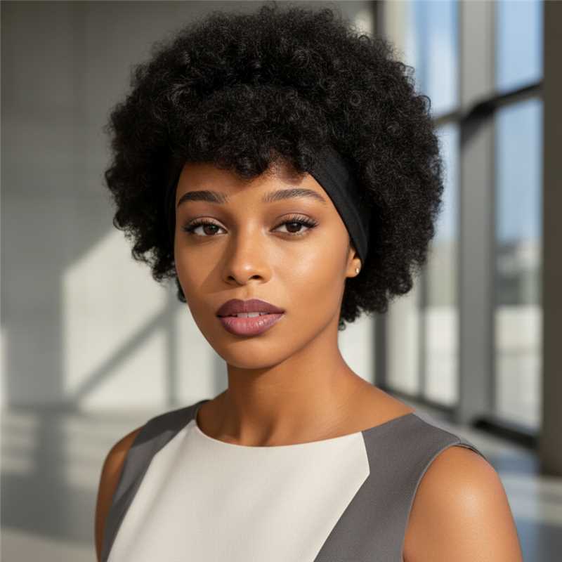 Natural Black Short Afro Kinky Curly Wig