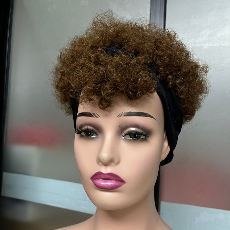 Brown Short Curly Glueless Ice Silk Wig