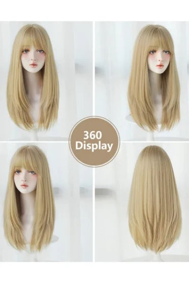 Blonde Straight Layered Synthetic Wig with Bangs