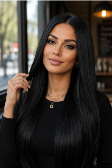 40 Inch Long Straight Black Party Wig