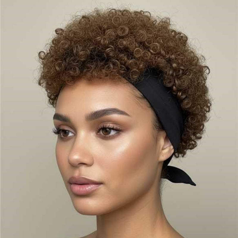 Brown Short Curly Glueless Ice Silk Wig