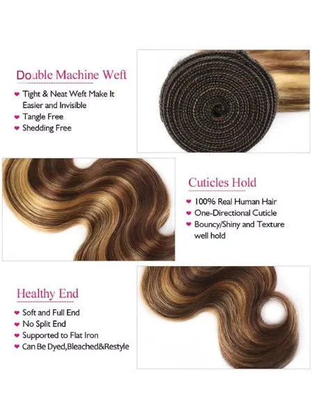 Blonde Highlight Body Wave Raw Human Hair Extension
