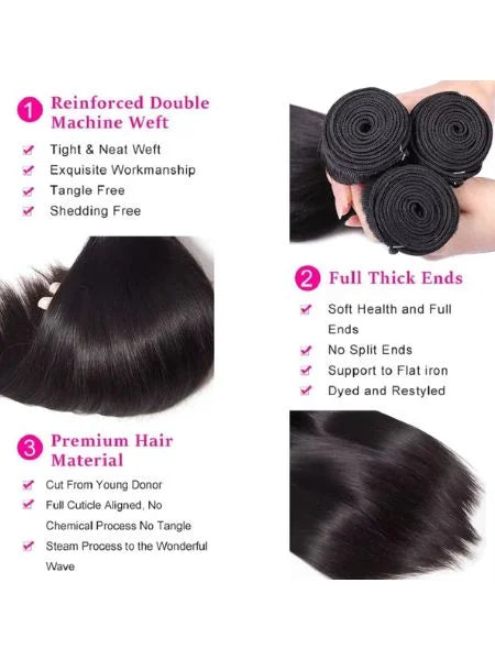 Brazilian Bone Straight Virgin Human Hair Extension, Double Weft