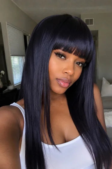 Sleek Dark Blue, Classic Bangs Glam