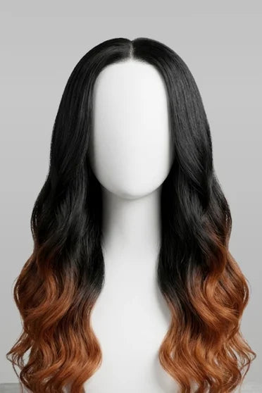 Kamado Nezuko Long Black & Gradient Orange Wave Cosplay Wig