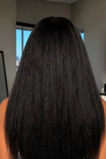 Kinky Straight V-Part Machine Made Glueless Wig