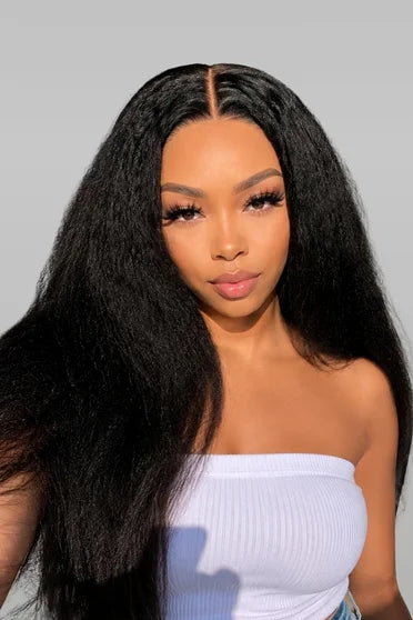 Kinky Straight V-Part Machine Made Glueless Wig