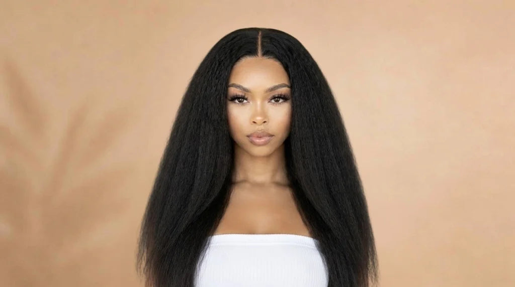 Before wearing Kinky Straight V-Part Machine Made Glueless Wig