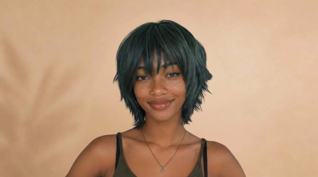After wearing Maki Zenin Short Green Anime Cosplay Wig