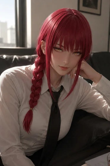 Makima Long Rose Red Braided Anime Cosplay Wig