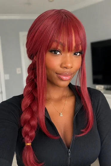 Makima Long Rose Red Braided Anime Cosplay Wig
