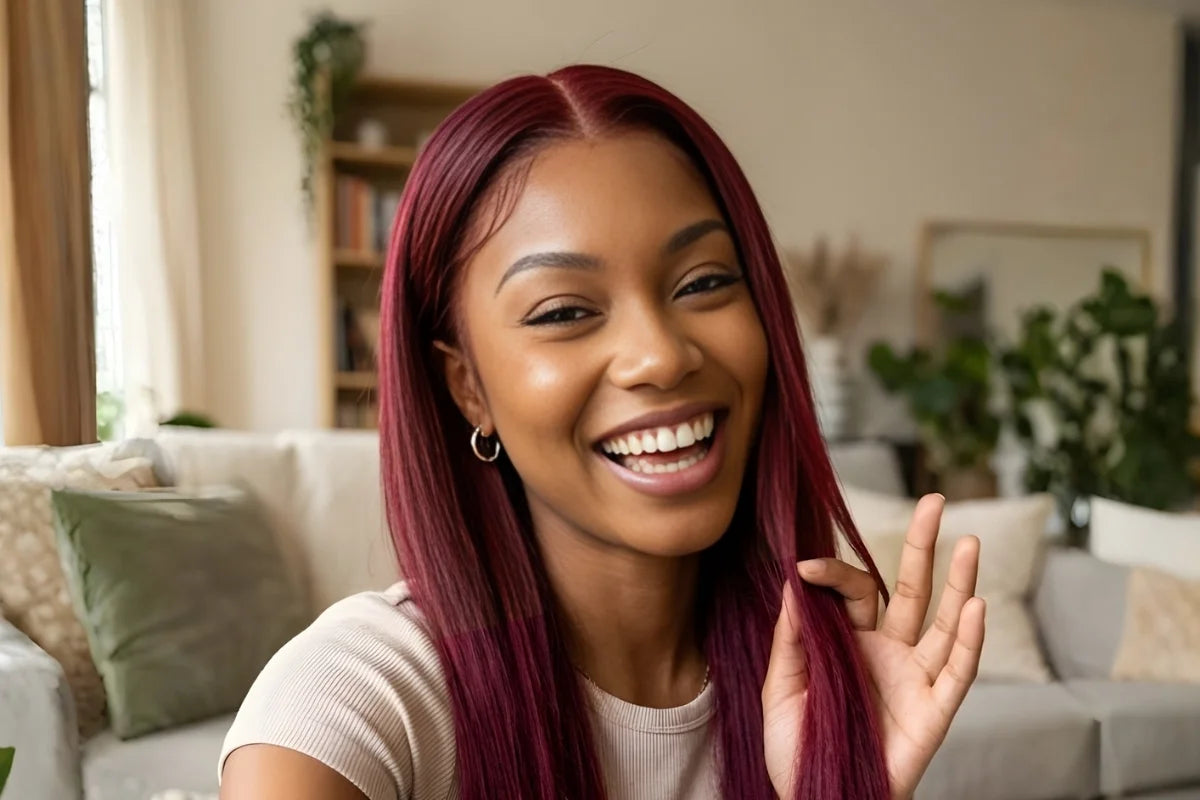Customer style image - Burgundy Straight 13x6 HD Lace Human Hair Wig 200% Density