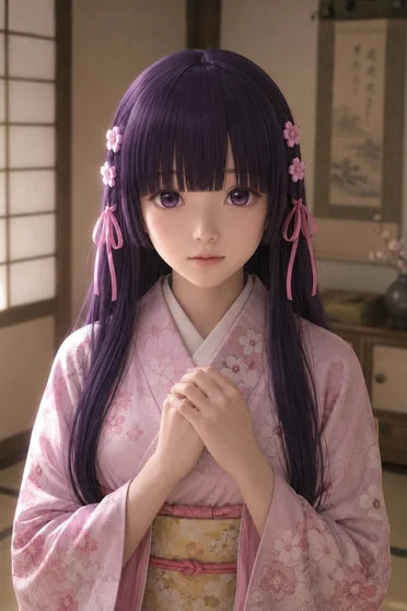 Miyo Saimori Long Dark Purple Anime Cosplay Wig