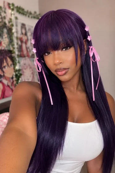 Miyo Saimori Long Dark Purple Anime Cosplay Wig