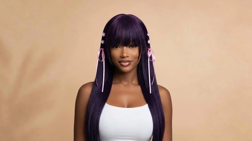 After wearing Miyo Saimori Long Dark Purple Anime Cosplay Wig