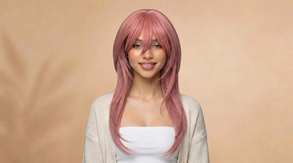 After wearing Nakano Miku Dark Pink Cosplay Wig