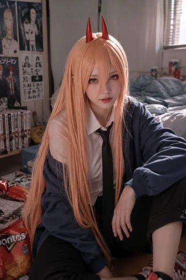 Power Long Pinkish-Orange Anime Cosplay Wig