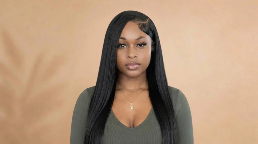 After wearing Straight HD Lace Human Hair Blend Wig 220% Density